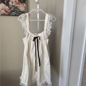 For Love And Lemons White Lace Chemise with Black Bow